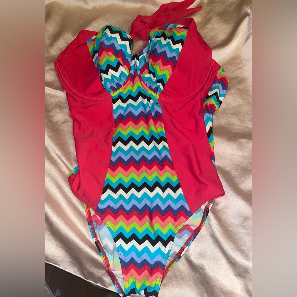 Colorful Chevron swimsuit with built in bra cups